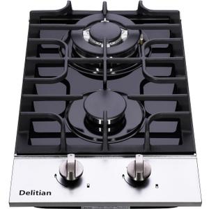 12 Inch Gas Cooktop, Built-in Tempered Glass 2 Burners Gas Stovetop LPG/NG Convertible Gas Stove Dual Fuel Gas Hob for RVs, Apartments, Outdoor DT2188A