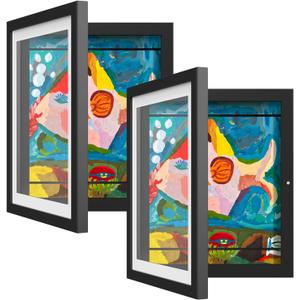 2 Pack Kids Art Frame, Kids Artwork Frames Changeable 8 x10.5 with Mat and 9 x12 Without Mat, Black Front Opening Children Picture Storage Frame for Wall Holds 50Pcs Crafts, Drawing, Art Projects