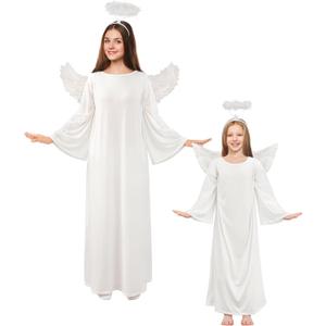 Toulite 3 Pcs Angel Costume Woman Including Angel Dress Headband Wing, Nativity Costume for Halloween Adults Kids Girls Boys (6-9y/39.4 Inches, White)