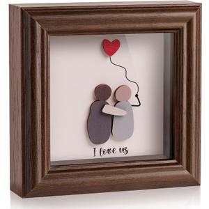 Anniversary Shadow Box Frame Gift for Him Her - Aniversario Gifts for Men, Women & Couples - Romantic Valentines Day Wedding Birthday (Brown)