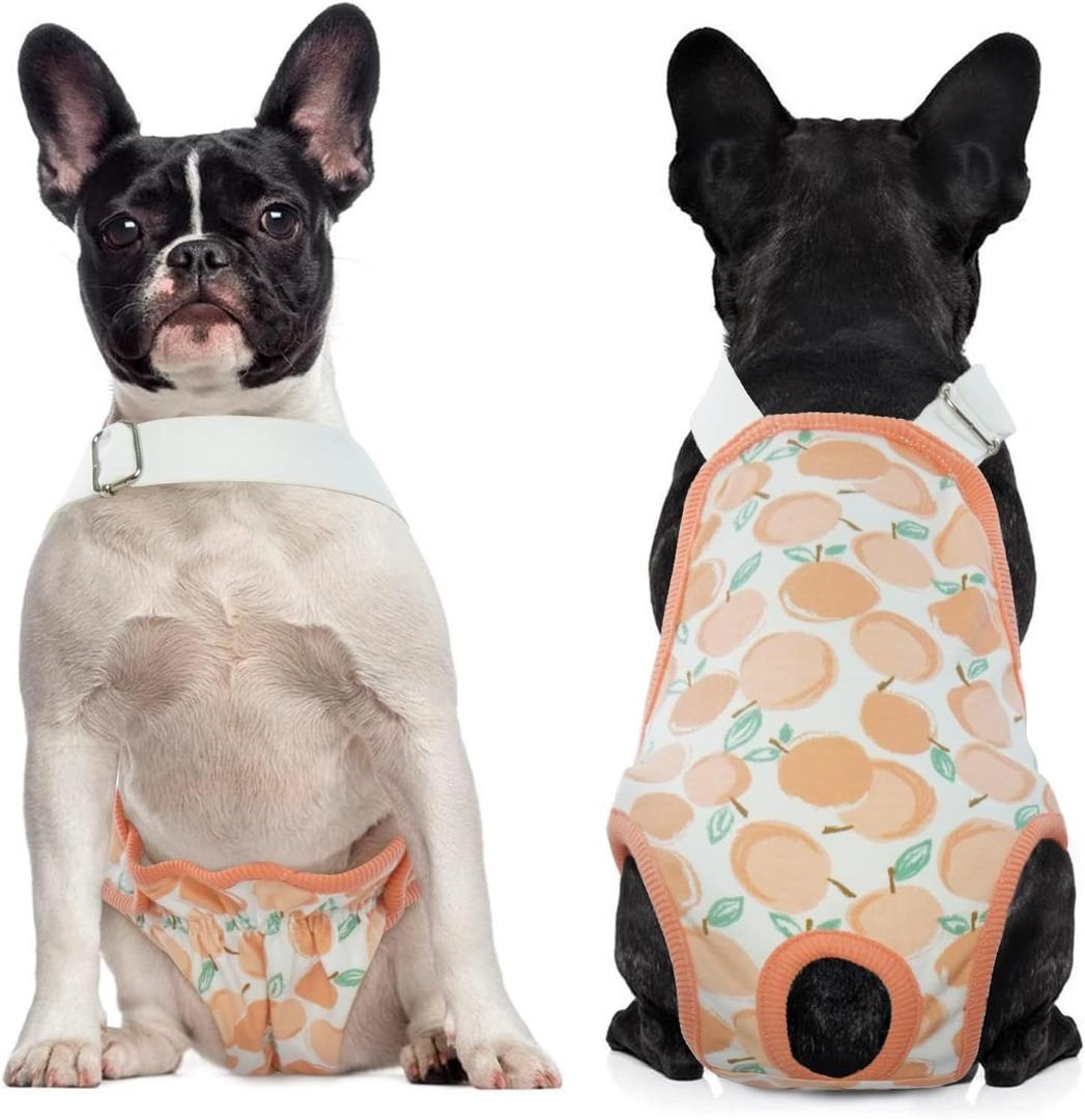 QBLEEV Dog Diapers Female Washable Sanitary Pantie with Adjustable Suspender, Reusable Doggie Diaper Puppy Diapers Male Cute Pet Period Panties for Dogs in Heat, Dog Underwear for French Bulldog XL (Orange)