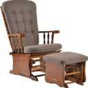 Anti-Pinch Hand Glider Chair for Nursery with Ottoman, Resistant Rubber Wood Glider Rocking Chair Sets for Nursing, Relaxing, Living Room, Bedroom, Antique Brown