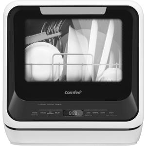 COMFEE' Portable Mini Dishwasher Countertop with 5L Built-in Water Tank for Apartments& RVs, No Hookup Needed, 6 Programs, 360 Dual Spray, 162 High-Temp& Air-Dry Function (Whole Black)