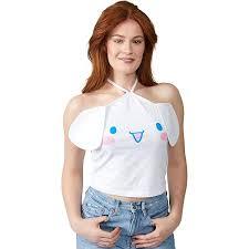 Sanrio Hello Kitty Character Face with Cosplay Bow Sleeveless Women's White Tube Tops, XL