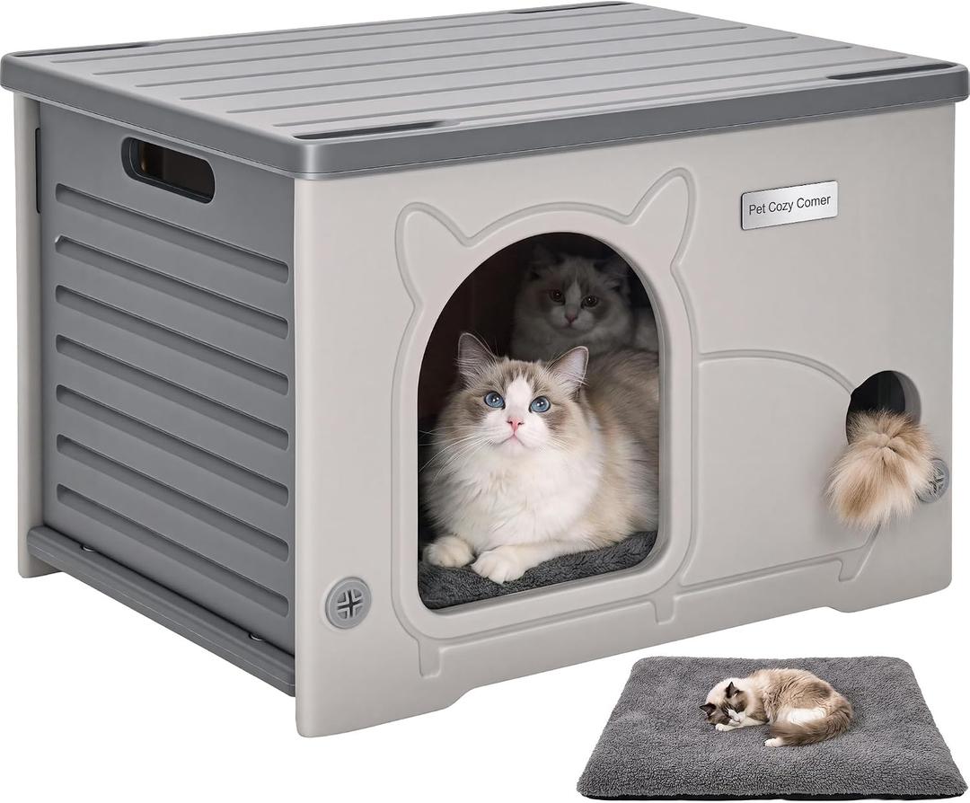 YITAHOME Outdoor Cat House Weatherproof Plastic Cat Shelter with Soft Mat
Stackable Cat House for Multiple Cats, Durable Ventilated Feral Cat House Outdoor Shelter for Garden Patio Balcony