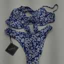 ZAFUL Women's Twist Front Bikini Sets Underwire Tie Back Bikini High Waisted Two Piece Swimsuit (1-floral Navy Blue) S
