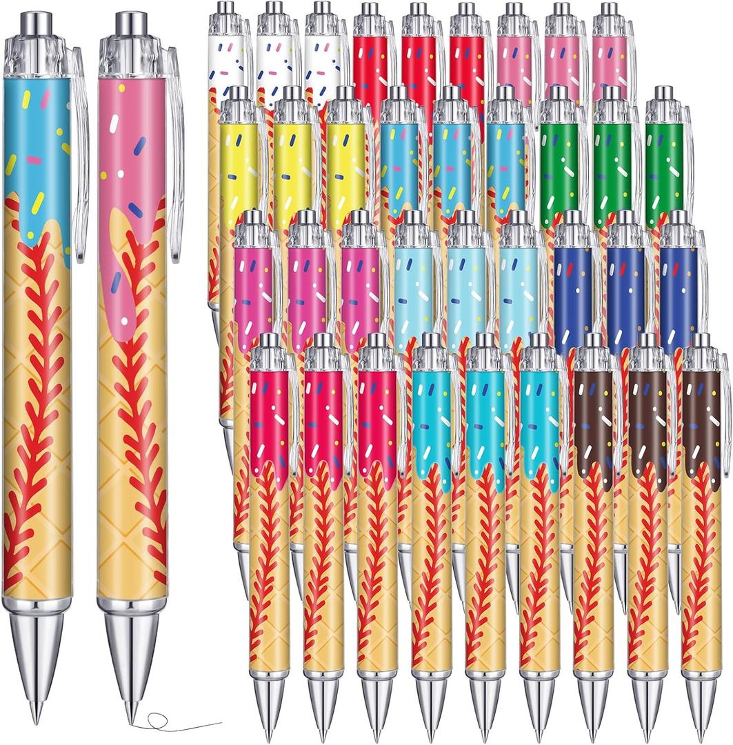 Sayglossy 36 Pcs Ice Cream Drip Baseball Pens Drip Baseball Party Favors Gifts Bulk Ballpoint Pens in Black Ink for Youth Office School Supplies Sport Lover Team Players Reward Birthday Party Favors