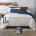 Ella Jayne Duvet Cover Queen Size (3 Pieces), 100% Cotton Percale, Full/Queen, Soft, Breathable & Lightweight, Including Duvet Cover (1 Piece) 90 x 90 Inches with 2 Pillow Shams (Navy Design), White