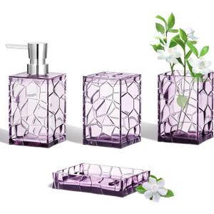 HBlife Bathroom Accessories Set, Lavender Purple Acrylic Bathroom Counter Set with Toothbrush Holder, Soap Dispenser, Tumbler, Soap Dish, Boho Modern Bathroom Decor, Ideal Gift Choice