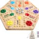 Original Marble Game Wahoo Board Game Double Sided Painted Wooden Fast Track Board Game for 6 and 4 Players 6 Colors 24 Marbles 6 Dice for Family Friends (Small Log)