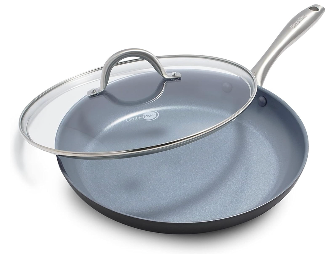 GreenPan Lima Hard Anodized 12" Frying Pan Skillet with Lid, Ceramic Nonstick, PFAS-Free Nontoxic Pots and Pans, Oven & Broiler Safe, Stainless Steel Handle, Cookware for Eggs & Omelet, Gray