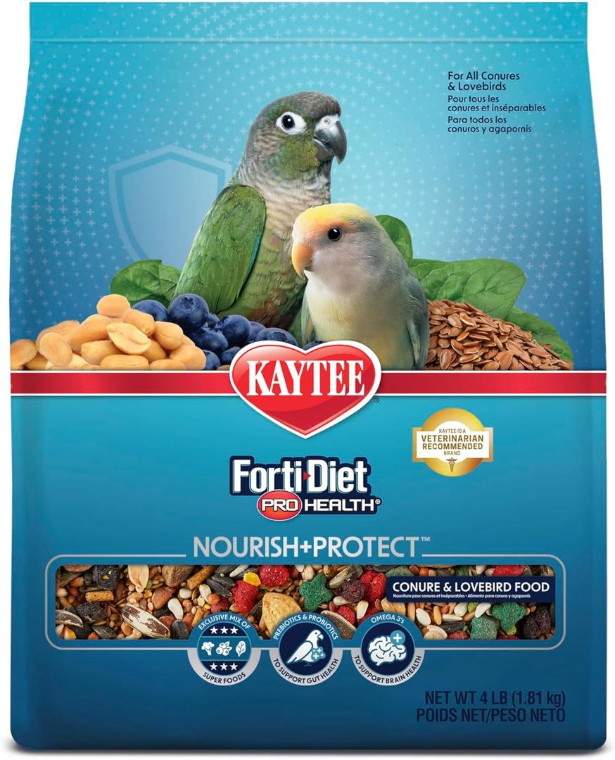 Kaytee Forti-Diet Pro Health Nourish+Protect Conure & Lovebird Food, Comprehensive Nutrition Backed by Science, Digestive Health, Immune Support, 4 pounds