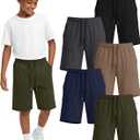 5 Pack Boys Shorts Kids Athletic Summer Knee Length Sweatshort Teen Drawstring for School Short Pocket 6-16Y (Gray)