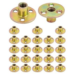 QWORK 3/8"-16 Iron Plate Nut, 25-Piece Set T-nut with Round Base Carbon Steel T-Nuts, Furniture Hardware Flange Insert Female Thread T-Nut