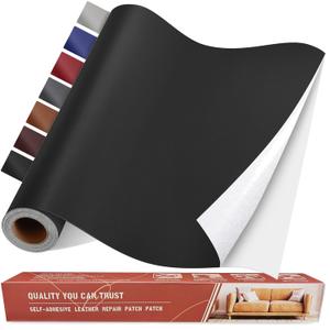 Self Adhesive Leather Repair Patch Kit, 31.4 in x 16 in Large Vinyl Leather Repair Tape for Furniture, Car Seat, Couch, Sofa, Chair Smooth Black