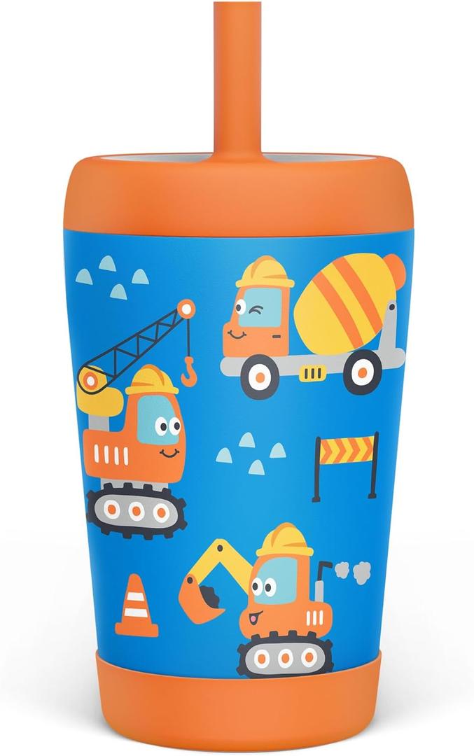 Kid Insulated Stainless Steel Tumbler with Silicone Straw, 12oz Sippy Cup for Kids (Construction Trucks) Kid Insulated Stainless Steel Tumbler with Silicone Straw, 12oz Sippy Cup for Kids (Construction Trucks)