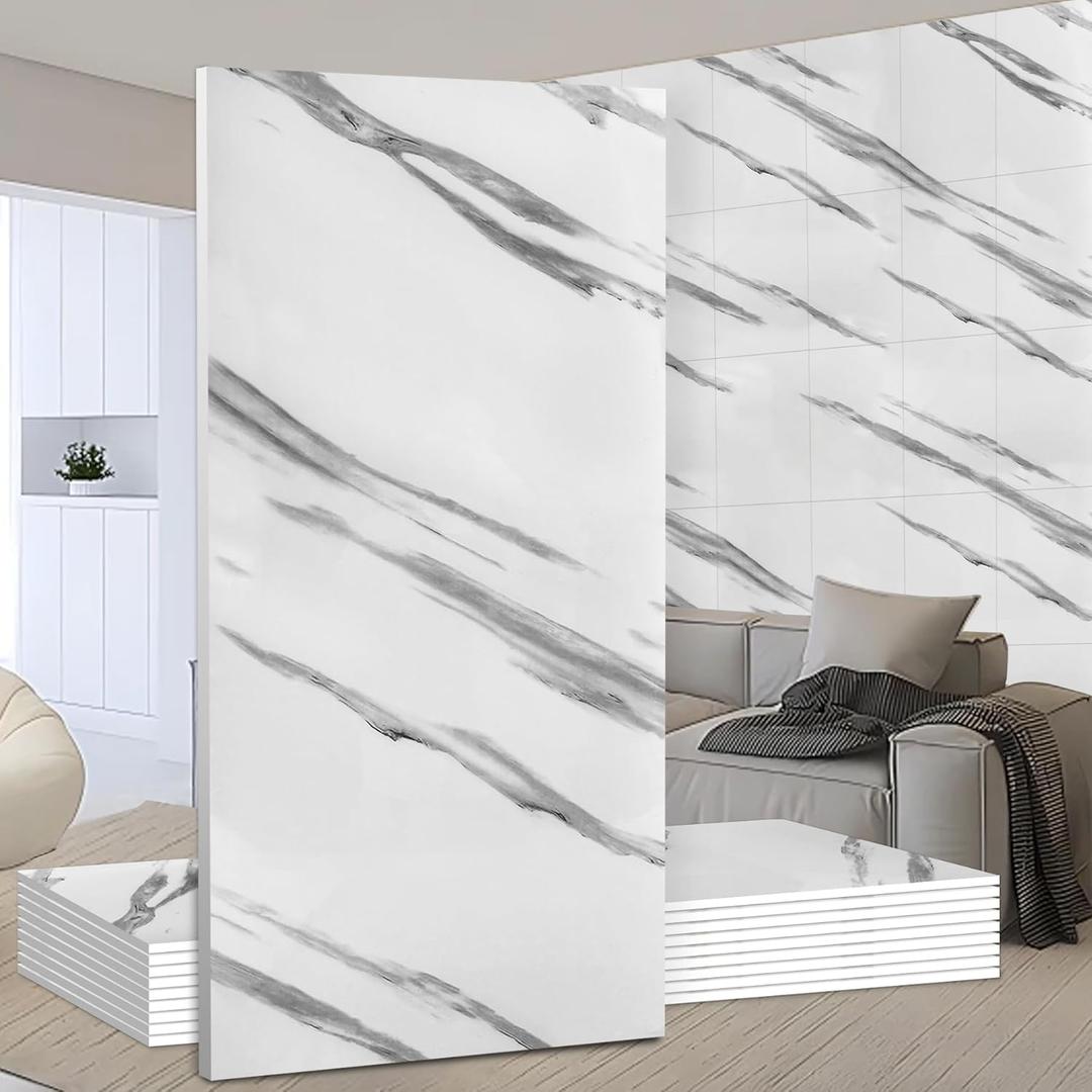 Wall Panels Peel and StickPVC Imitation Artificial Marble Tiles Sticker10 pcs 23.6" L x 11.8" WHeat-Resistant Backsplash TileIdeal for Kitchen Bathrooms Living Rooms Bedrooms. (DU003)