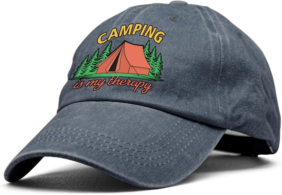 XQLZY Camping Is My Therapy Adjustable Baseball Cap, Retro Cotton Hat for Men Women, Funny Camp Cap Gifts for Wilderness Camper Camping Crew Adventure Lover, Baseball Hats for Outdoor Fanatic