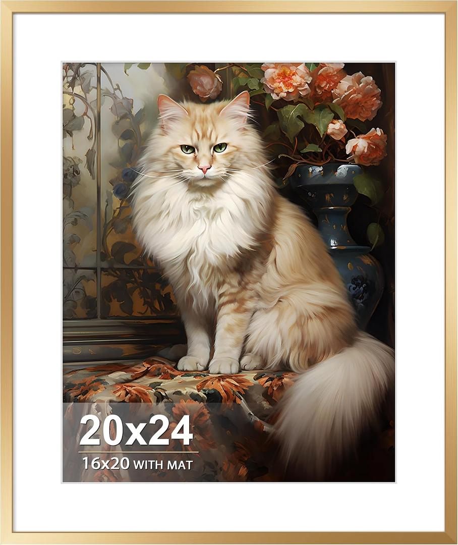 20x24 Picture Frame Rose Gold Aluminum Wall Frame with Real Glass, 16x20 Frame with Mat or 20 x 24 Without, Large Metal Poster Frames for Horizontal or Vertical Display