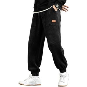 JMIERR Mens Corduroy Joggers Pants Casual Cargo Pants Drawstring Elastic Waist Baggy Tapered Sweatpants with Pockets (Large, Black)