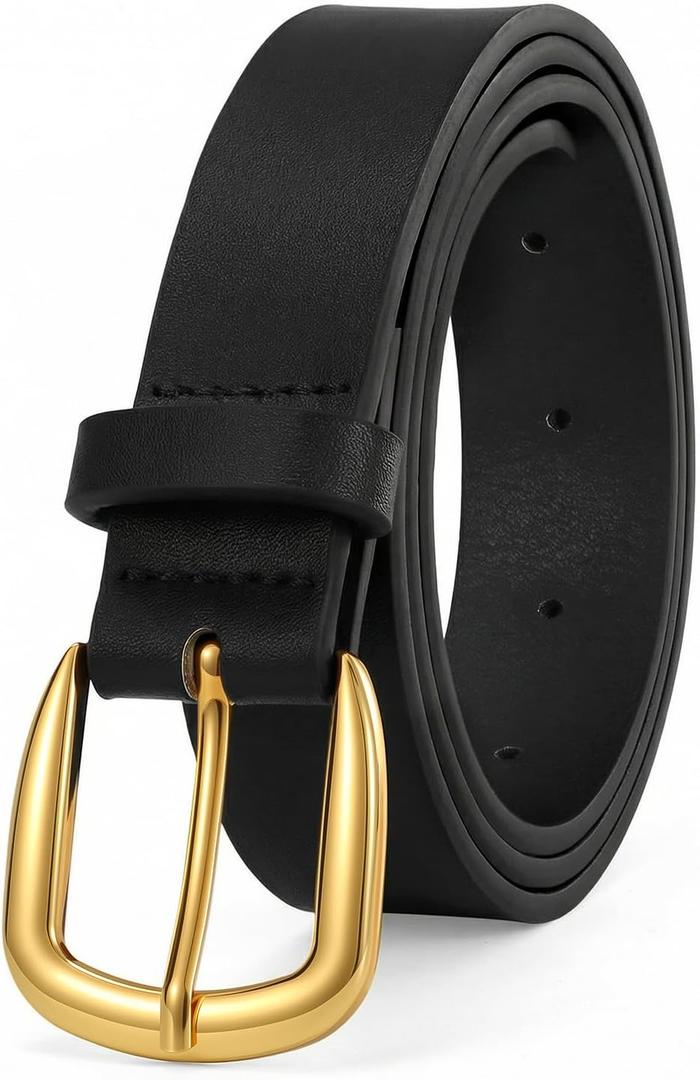 SUOSDEY Women Leather Belts for Jeans Dresses Ladies Fashion Women Belts with Gold Buckle (Black)