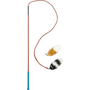 Outward Hound Tail Teaser Interactive Dog Wand Toy with Squeaky Plush Teaser and Crinkle Sounds for Active Play, Multicolored