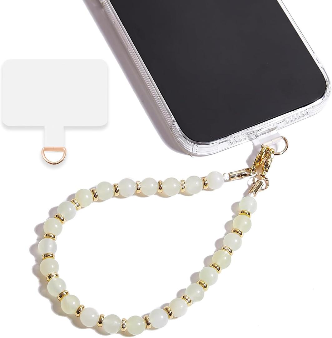 Marble Beaded Phone Wrist Strap,Detachable Phone Bracelet Strap with Tether Tab,Hands-Free Wristlet Strap (Beige)
