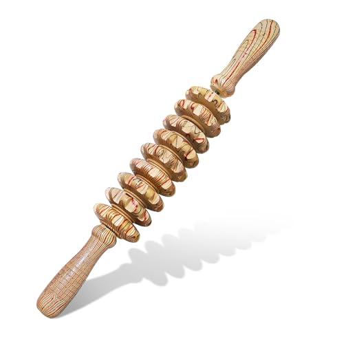 Deston Wooden Massager Handheld Roller Trigger Point Massager Stick for Fascia, Cellulite, Muscle & Abdomen , Body Therapy Massager, Muscle Belly Relief Tool