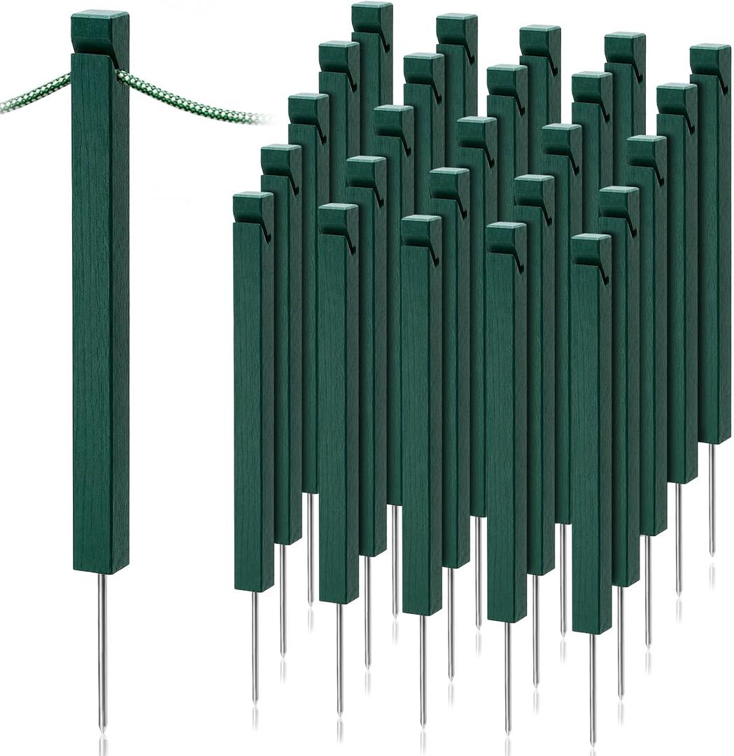 Hicarer 25‑Pack Wood Golf Rope Stakes UV Resistant, Green, 1.5 x 1.5 x 18''