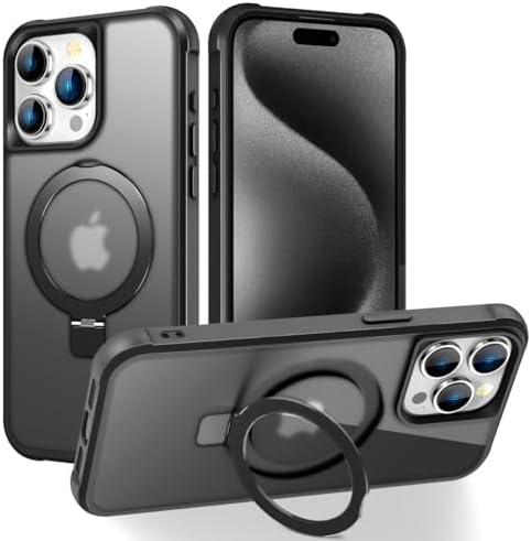 CHAOFEnG Magnetic Compatible with iPhone 15 Pro Case with Stand [Military Grade Drop Tested][Compatible with Magnet] Ring Translucent Slim Hard Back Soft Edge, Black