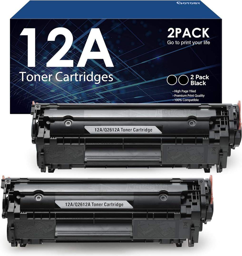 12A Toner Cartridge Replacement for HP 12A Q2612A Work with HP LaserJet 1020 1022 1012 1010 1015 1018 1022n 1022NW 3015 3030 3020 3050 3052 3055 M1005 M1319 M1319F Printer2-PackBlack