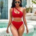 NAFLEAP One Shoulder Cutout Bikini Set for Women High Waisted Bottom Swimsuit Two Piece Bathing Suit (Red, XS)