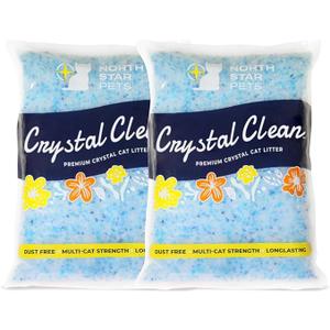 Crystal Clean Premium Fresh Scent Crystal Cat Litter with Odor Control (5X Faster), Best Lightweight, Non Clumping Kitty Litter to Absorb Urine, Dries Solid Waste (2X4.3 Lb Bags)
