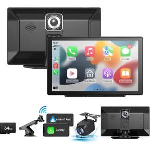 Portable Newest Wireless Apple CarPlay and Android Auto Screen for Car, 9" HD Touch Screen Car Stereo with Mirror Link, Bluetooth 5.2, Backup Camera, AUX,FM Transmitter for All Vehicle