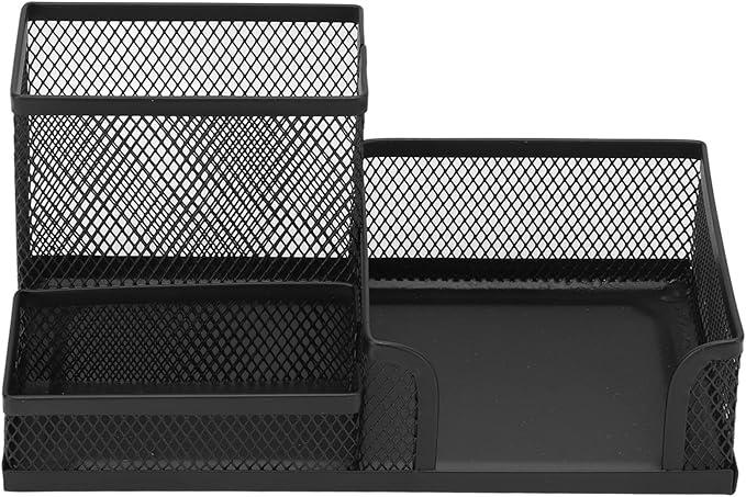Desk Pen Holder, Pen Organizer Multifunction Pen Holder 3 Compartments Stable Durable Sturdy Metal Classic Style Small Desk Organizer