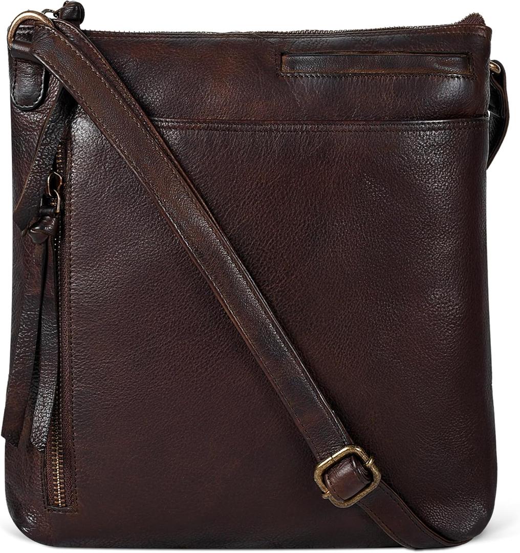 Leather Crossbody Bags for Women - Ladies Sling Handbags - Medium Cross body Purses Handbags - Purses For Women (Washed Brown)
