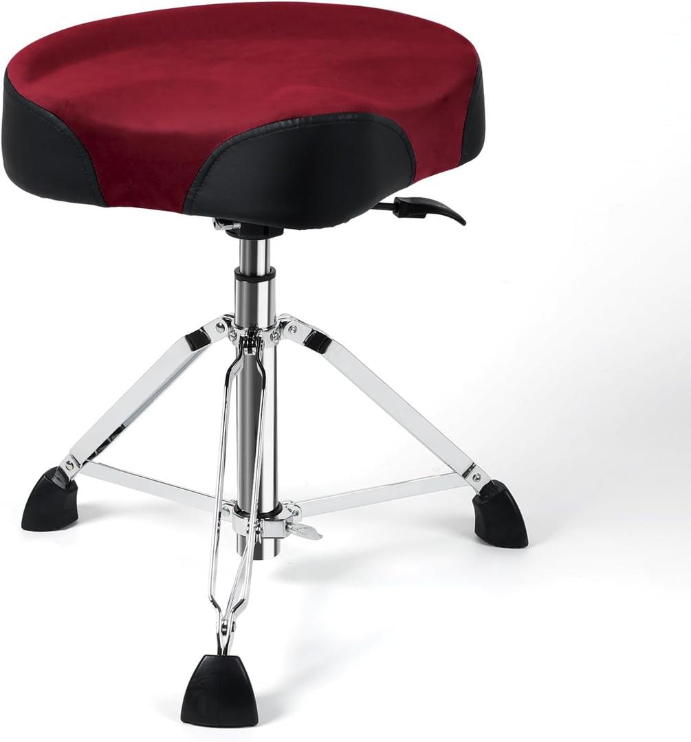 AKLOT Saddle Drum Throne, Hydraulic Drum Throne, Disassemble Heavy Duty Drum Seat, Height Adjustable Suede Drum Chair, Motorcycle Style Drum Stool for Adults Drummers Red
