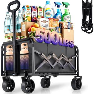 500LBS Heavy Duty Folding Wagon - Collapsible All-Terrain Utility Cart | Portable And Lightweight, Large Capacity Design, Ideal For Groceries, Outdoor Camping, Fishing, Shopping