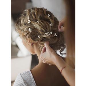 SWEETV 9 Pieces Bride Hair Accessories Pearl Wedding Hair Pins Leaf Bridal Hair Piece Vintage Hair Headpiece Leaf Hair Clips Jewelry for Women Bridesmaids Brides Flower Girls (Set-D-Gold)