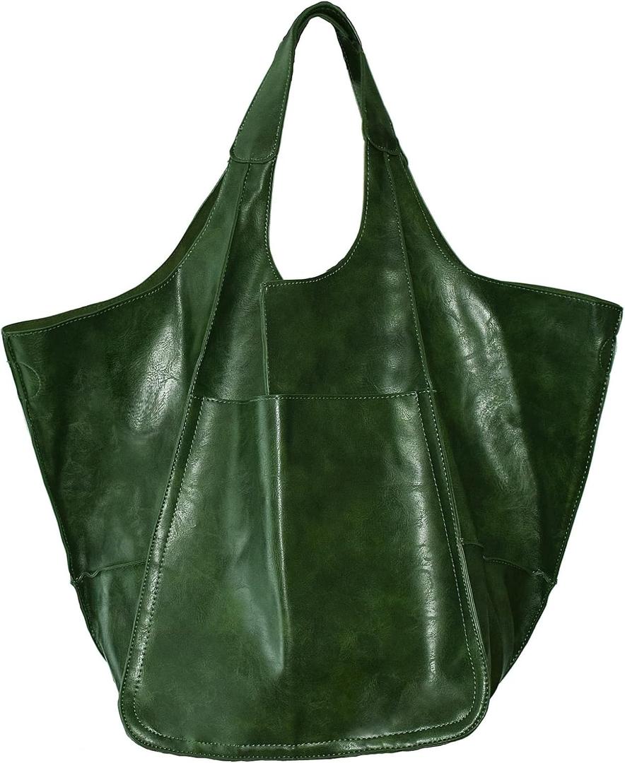 KlaOYer Oversized Leather Tote Bag Huge Capacity Work Hobo Pu Leather Purse And Handbag Large Soft Travel Shopping Bag (Green)