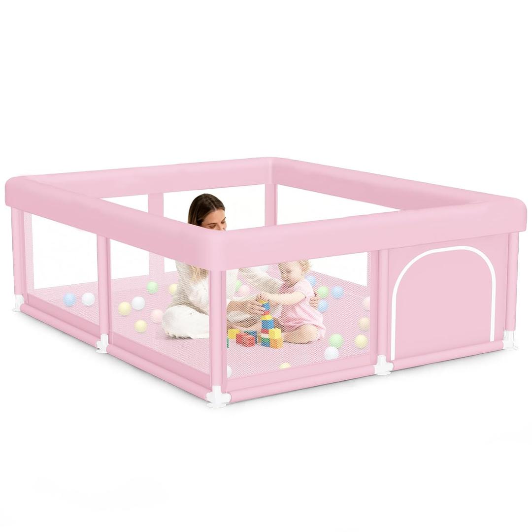 Large Baby Playpen 50"x50" Baby Girl Play Pen for Babies and Toddlers, Safe Structure and Soft, Skin-Friendly Fabric with Zipper Gates Pink