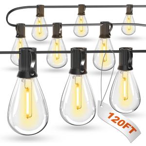 luckystyle 120FT LED Outdoor String Lights with 30+2 Edison Shatterproof Waterproof Bulbs, 2700K Commercial Grade Patio Lights, Heavy Duty Outside Hanging Outdoor Lights for Garden Porch Deck Decor