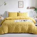 WARMDERN Boho Duvet Cover Set, Tufted Bedding Duvet Covers Soft Washed Microfiber Duvet Cover King Size, 3 Pieces Embroidery Shabby Chic Duvet Cover with Zipper Closure(Yellow, King)