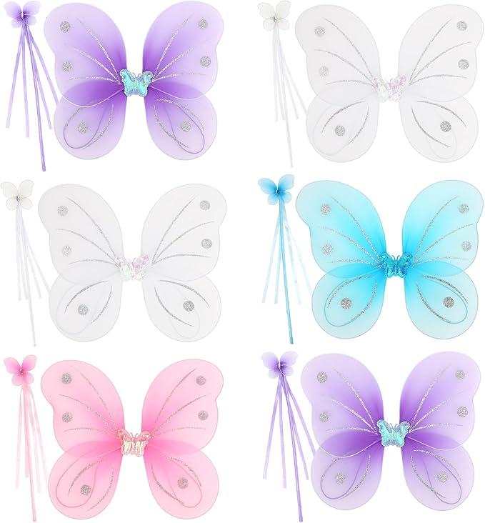 kilofly 12 Sets Angel Butterfly Wings Fairy Wands Princess Dress Up Costume
