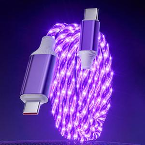LED USB C to C Cable Starry Light Up Type C Fast Charging Cable Lighted USB C Charger Cord Compatible with Phone 16 15, Samsung Galaxy S24 S23, Pixel and More 3.3FT(Purple)