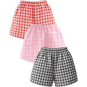 Shyyween 3 Pack Toddler Baby Girl Boy Gingham Shorts Infant Plaid Seersucker Casual Elastic Waist Shorts Pants Bottoms Summer(Black,Red,Pink,9-12months)