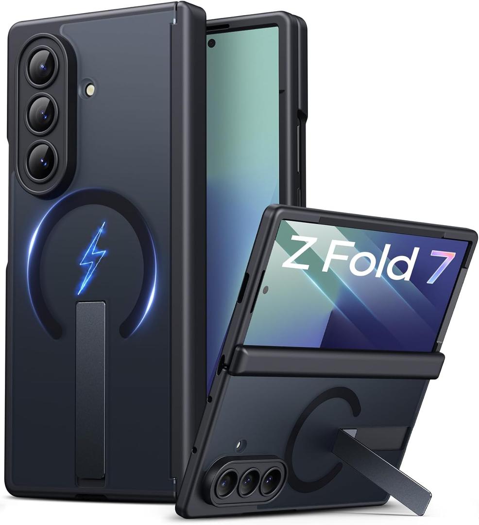 Vihibii for Samsung Galaxy Z Fold 7 Case with Stand, Compatible with MagSafe, Full Lens & Hinge Protection, Front Screen Protector, Military Grade Rugged Phone Cover Case for Galaxy Z Fold 7, Black