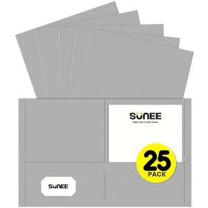 SUNEE Folders with Pockets (25 Pack, Gray), 2 Pocket Folders Fit Letter Size Paper, Paper File Folder for School Office Home Bussiness