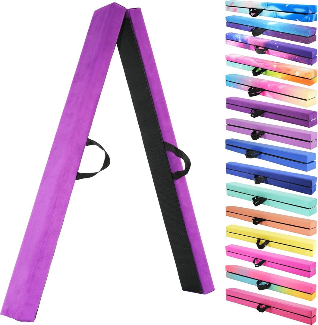 8FT Folding Balance Beam -Gymnastics Floor Beam -Gymnastics Equipment for Kids,Wood core- Anti-Slip Bottom and Carrying Bag for Home