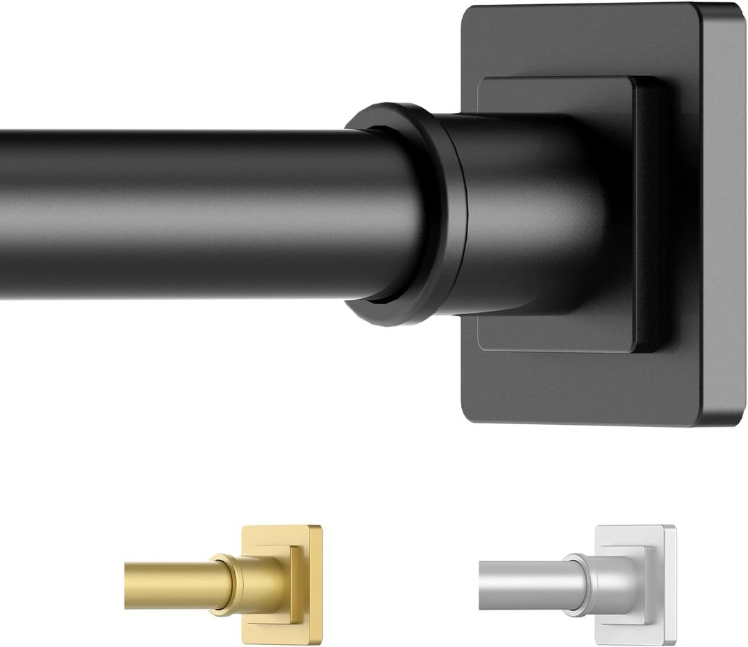 Tension Shower Curtain Rod 31-55 Inches Non-Slip Shower Rod Tension Mounted No Drill Black Shower Curtain Rods Spring Tension Rod Adjustable Tension Curtain Rod for Windows Bathroom